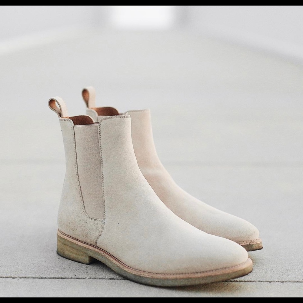 Oro Los Angeles White Crepe Suede Chelsea Boots
